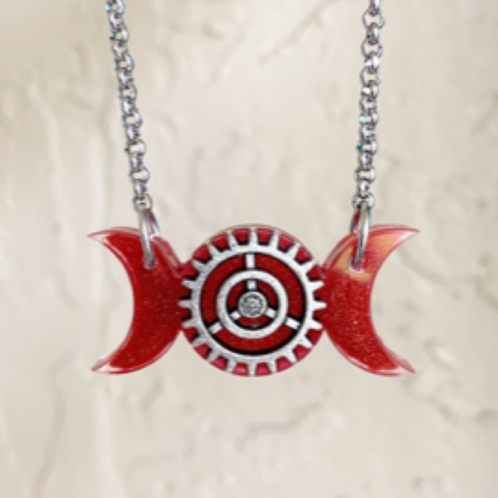 Red & glitter resin moon phase steam punk wheel